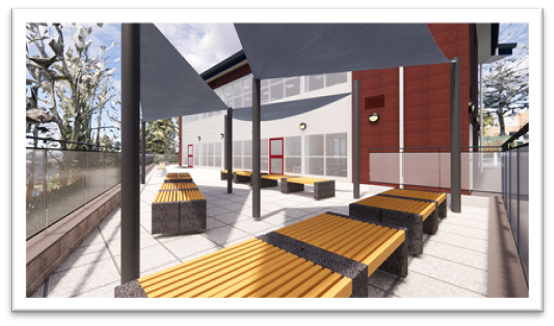 Artist's impression of the external terrace of the new Sixth Form Block